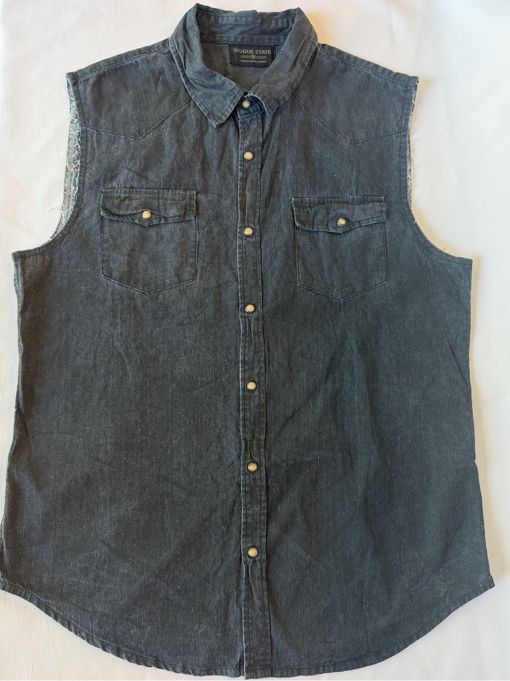 Rogue State Men's Sleeveless Denim Button-Down Shirt - Dark Wash